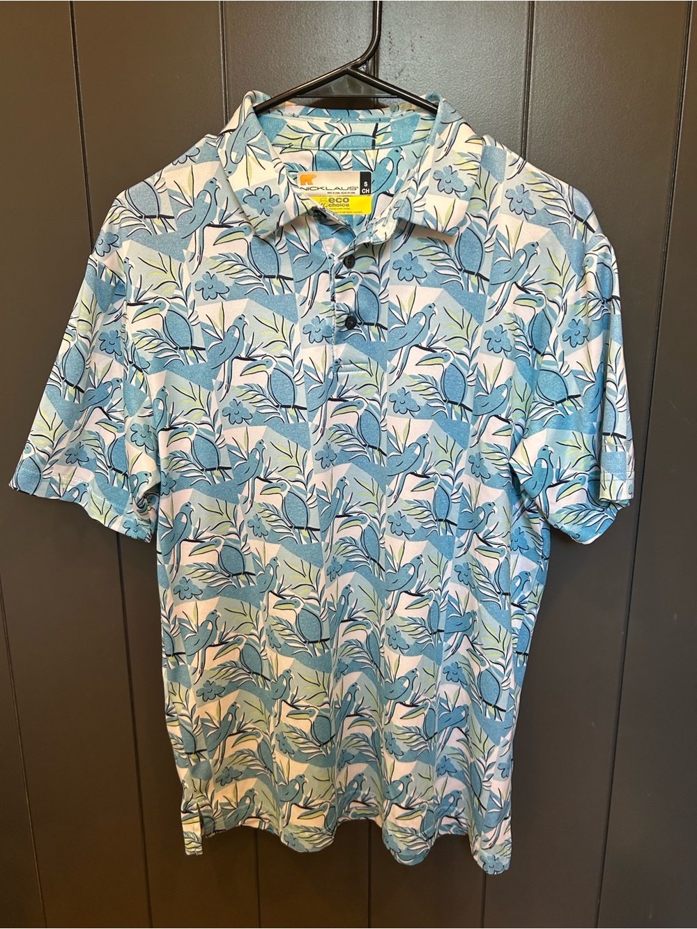 Nicklaus Blue Floral/Bird Performance Golf Polo